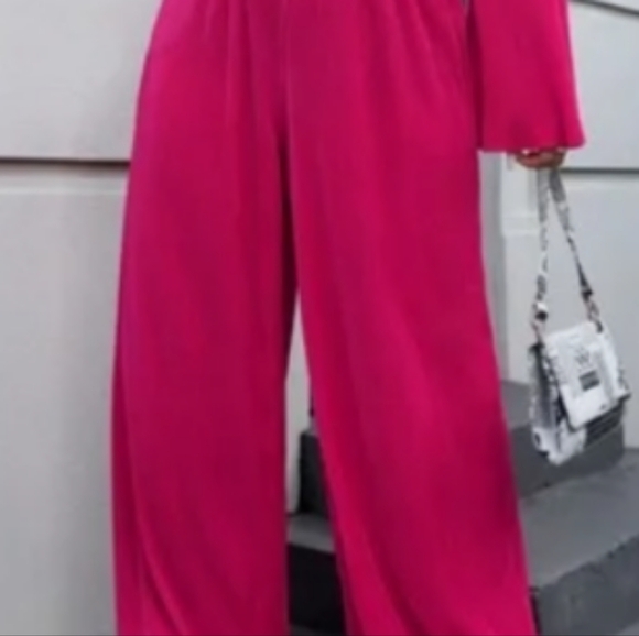 Shein Curve Women's Elastic Waist Pink Wide-Leg Pants with Panty Under layer 2XL - Picture 2 of 8